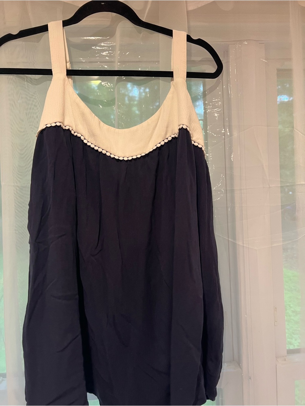 Lane Bryant Navy and Cream Tank Top with Beaded Trim